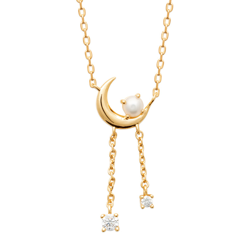 AIME-TOI Yellow Gold Plated Moon Pendant With CZ Drop Necklace