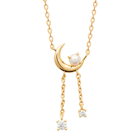 AIME-TOI Yellow Gold Plated Moon Pendant With CZ Drop Necklace