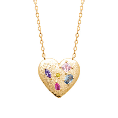 AIME-TOI Yellow Gold Plated Multi Coloured Stone Heart Necklace