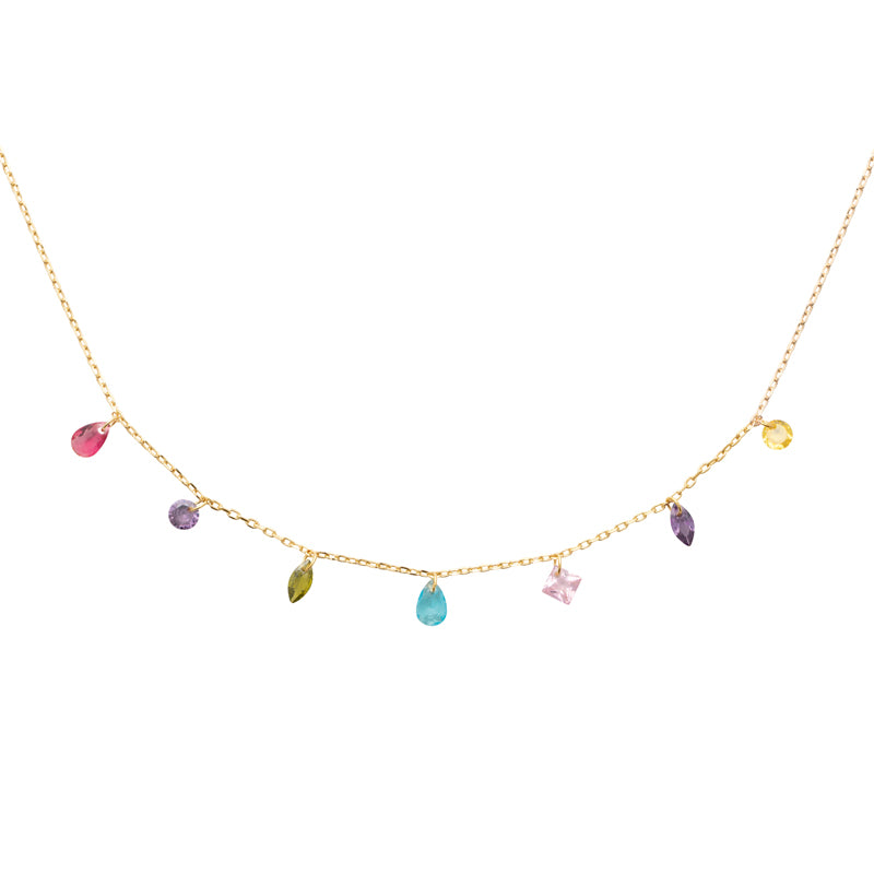 AIME-TOI Yellow Gold Plated Multi Coloured Stone Necklace