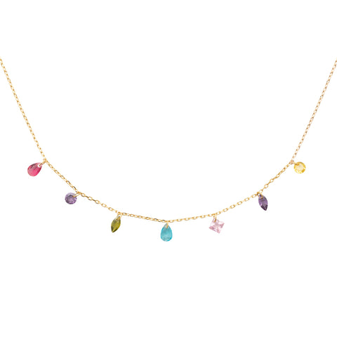 AIME-TOI Yellow Gold Plated Multi Coloured Stone Necklace