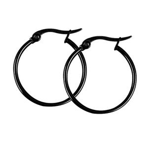 Stainless Steel Black Ion Plated Hooped Earrings 20mm