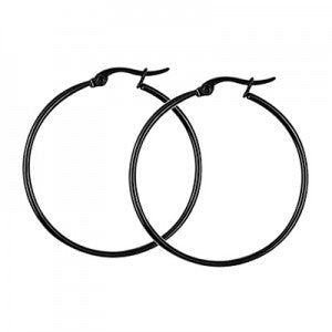 Stainless Steel Black Ion Plated Hoop Earrings 25mm