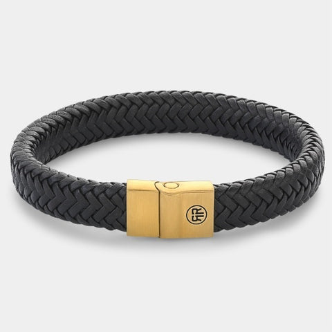 Rebel & Rose Full Metal Herringbone Black Gold Bracelet