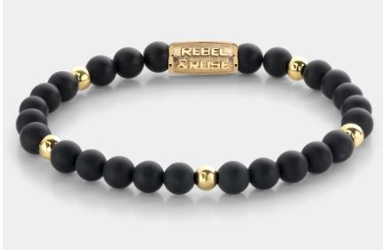 Rebel & Rose Matt Black Madonna - 18 ct yellow gold ionplated 6mm Bracelet