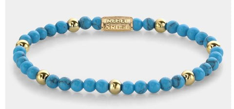 Rebel & Rose Turquoise Delight - 18ct Yellow Gold Ionplated Bracelet