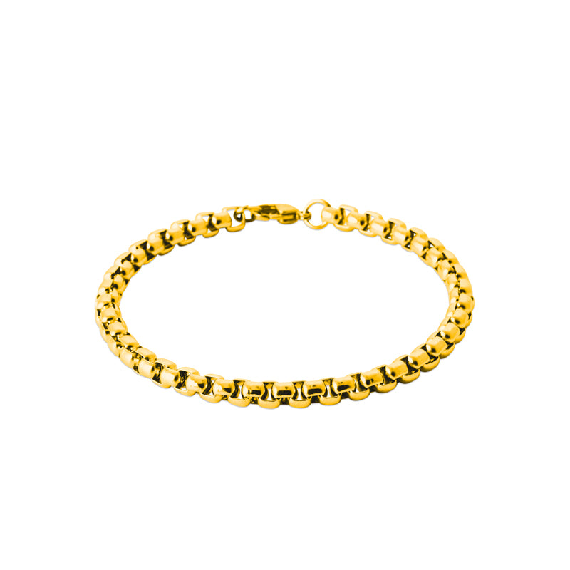 Gold Plated Stainless Steel Box Chain Bracelet 21cm