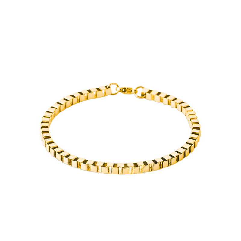 Gold Plated Stainless Steel Box Chain Bracelet 21cm
