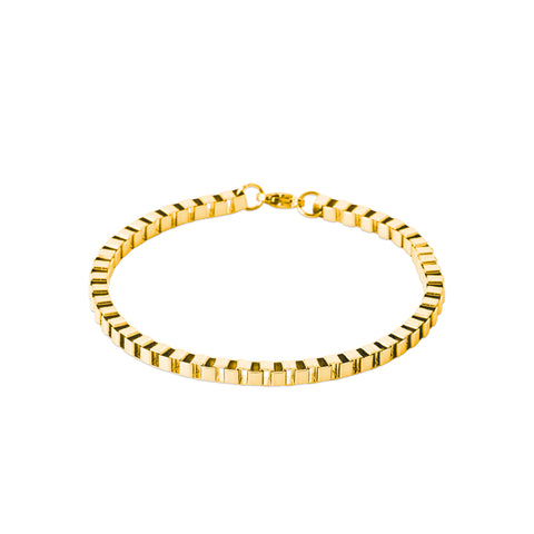 Gold Plated Stainless Steel Box Chain Bracelet 21cm