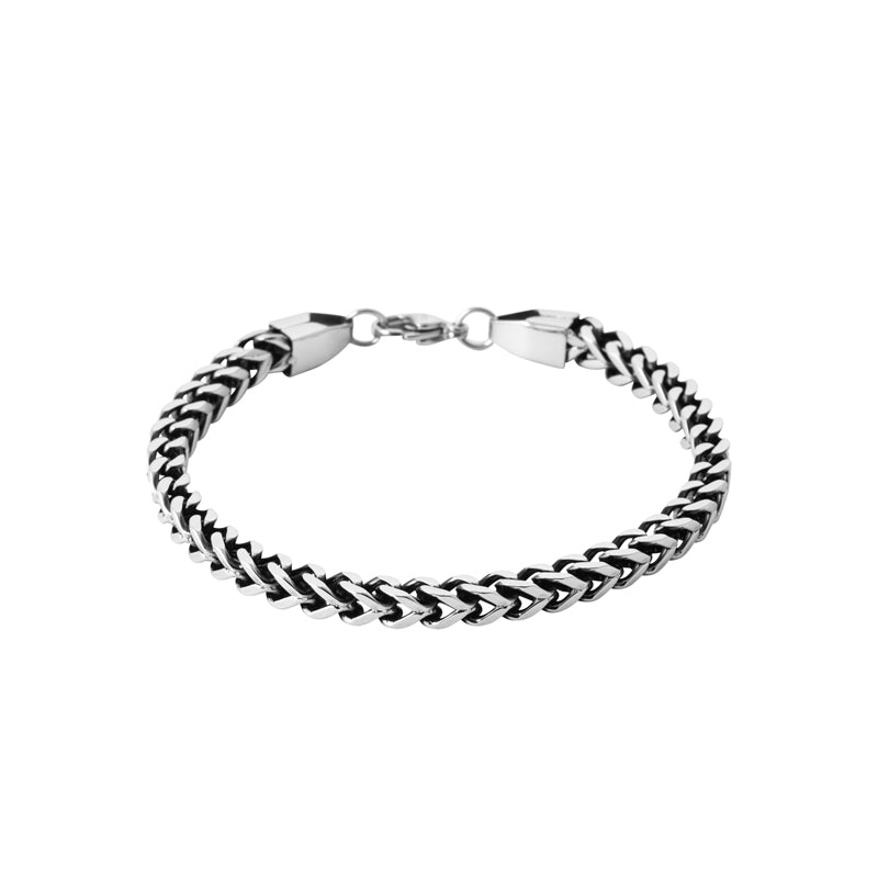 Stainless Steel With Blackened Finish Square Cuban Chain Bracelet 21cm