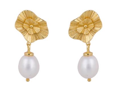 Chryssa Gold Plated Fan Freshwater Pearl Stud Earrings