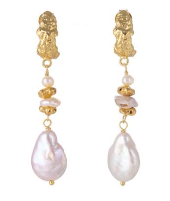 Chryssa Dangle Freshwater Pearl Gold Plated Stud Earrings