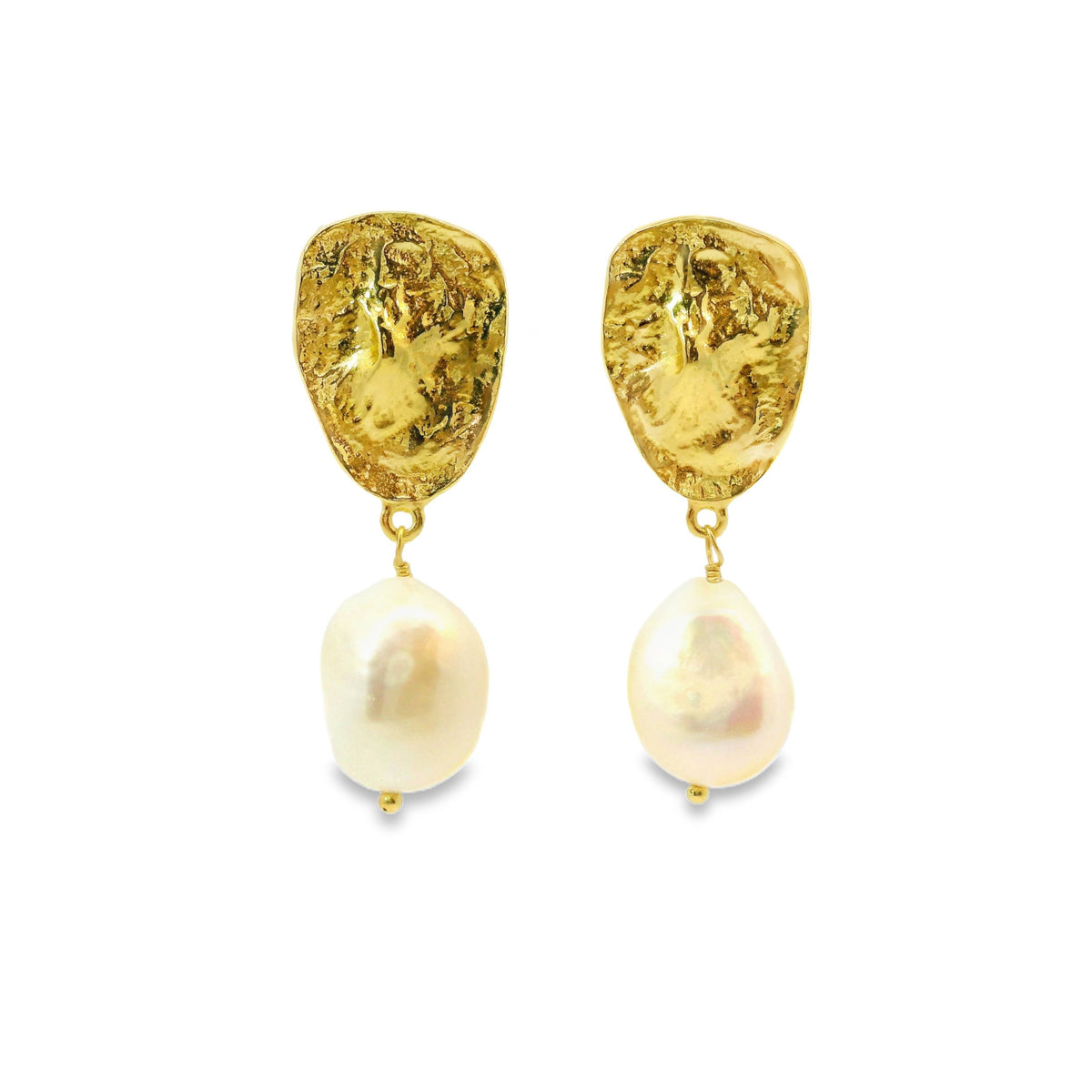 Chryssa Freshwater Pearl Gold Plated Drop Stud Earrings