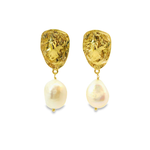 Chryssa Freshwater Pearl Gold Plated Drop Stud Earrings