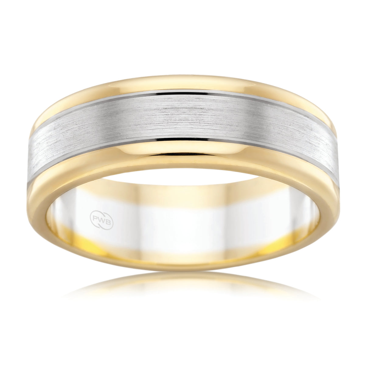 Classic Two Tone Rose & White Gold Brushed Centre Wedding Ring