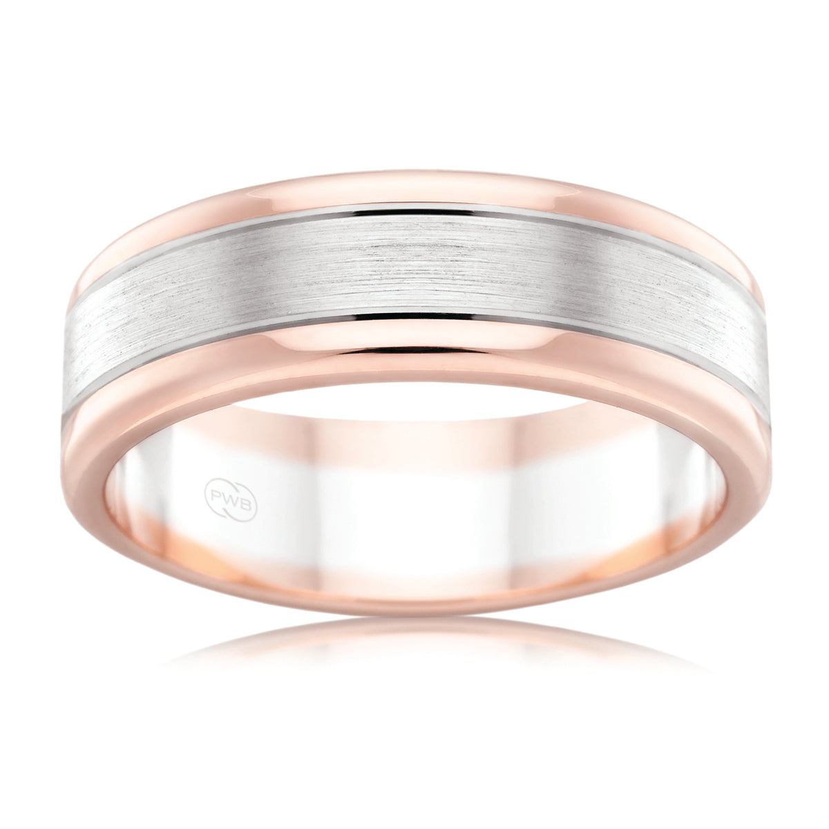 Classic Two Tone Rose & White Gold Brushed Centre Wedding Ring