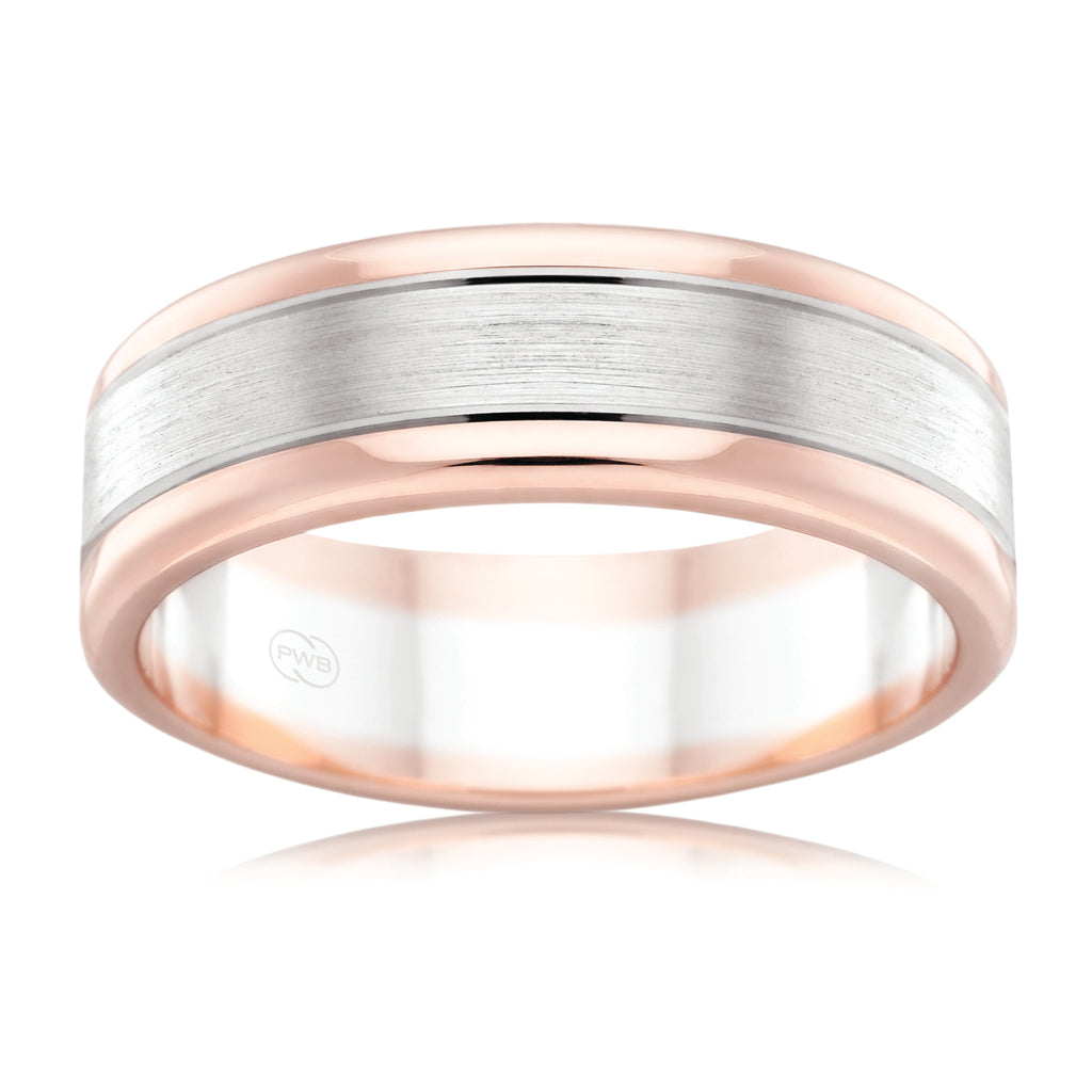 Classic Two Tone Rose & White Gold Brushed Centre Wedding Ring