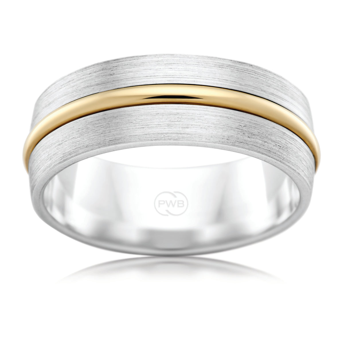 Two Tone Brushed finish wedding ring with Polished highlight