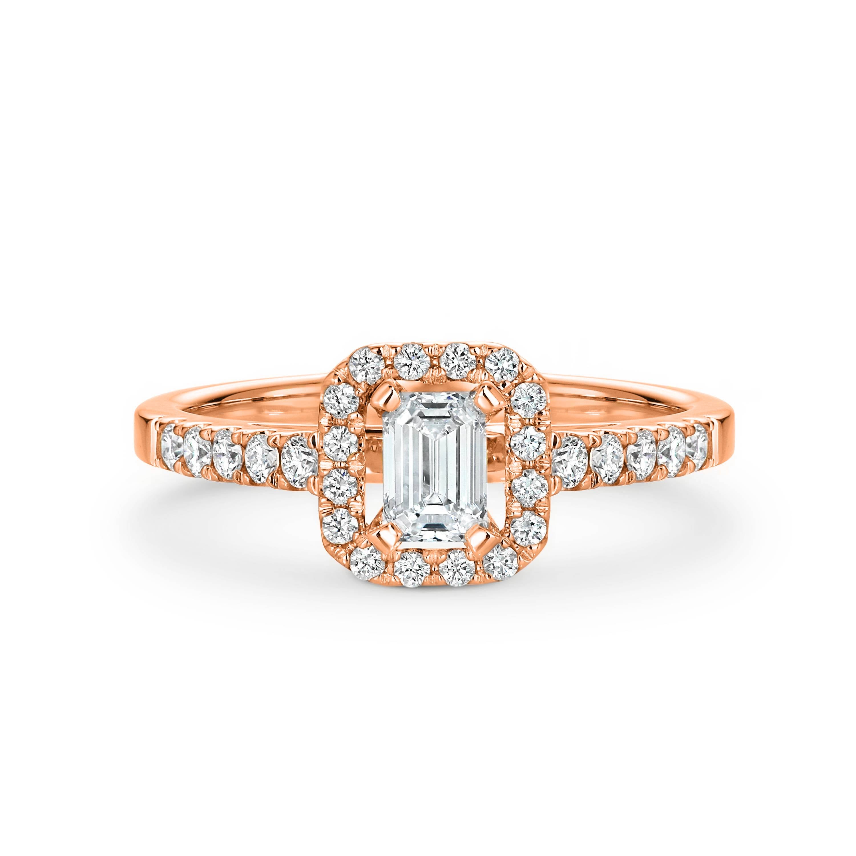 Ava Diamond Halo Emerald Cut Engagement Ring