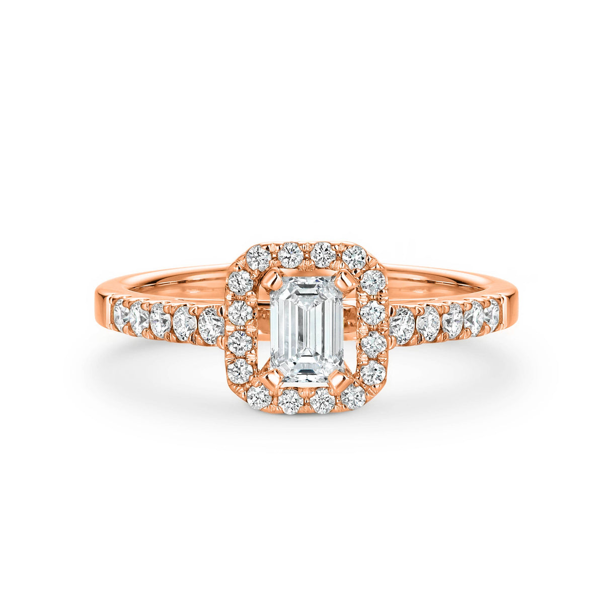 Ava Diamond Halo Emerald Cut Engagement Ring