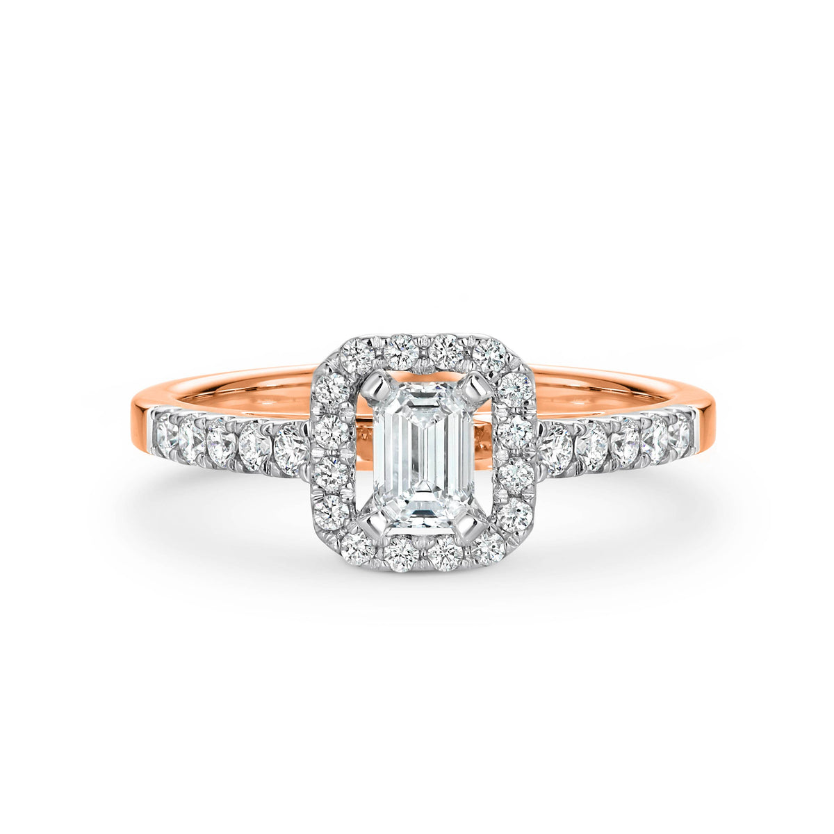 Ava Diamond Halo Emerald Cut Engagement Ring