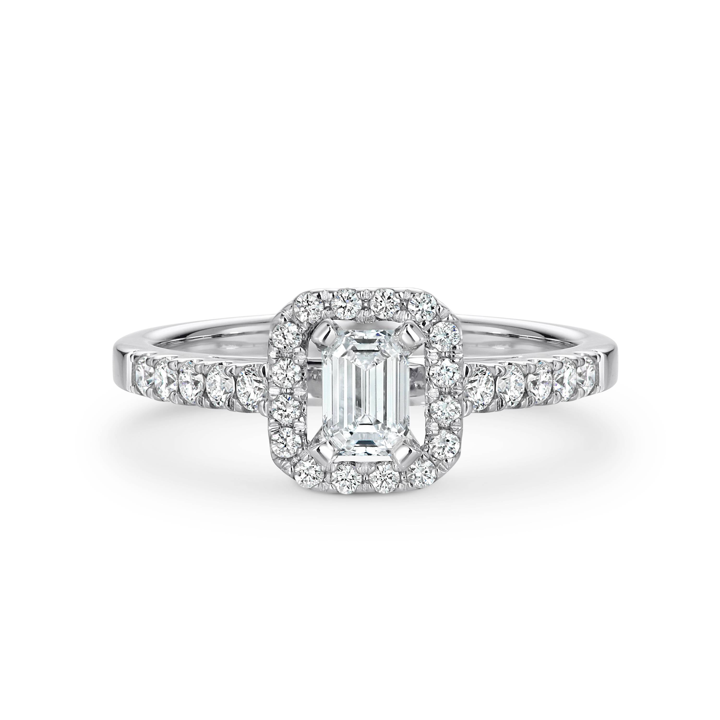 Ava Diamond Halo Emerald Cut Engagement Ring