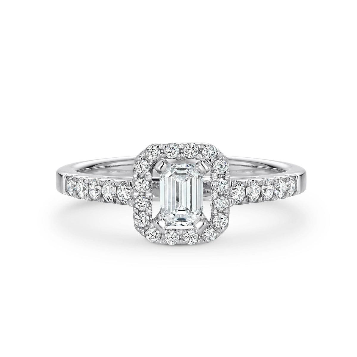 Ava Diamond Halo Emerald Cut Engagement Ring