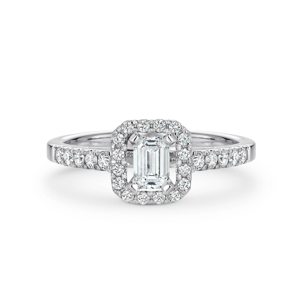 Ava Diamond Halo Emerald Cut Engagement Ring