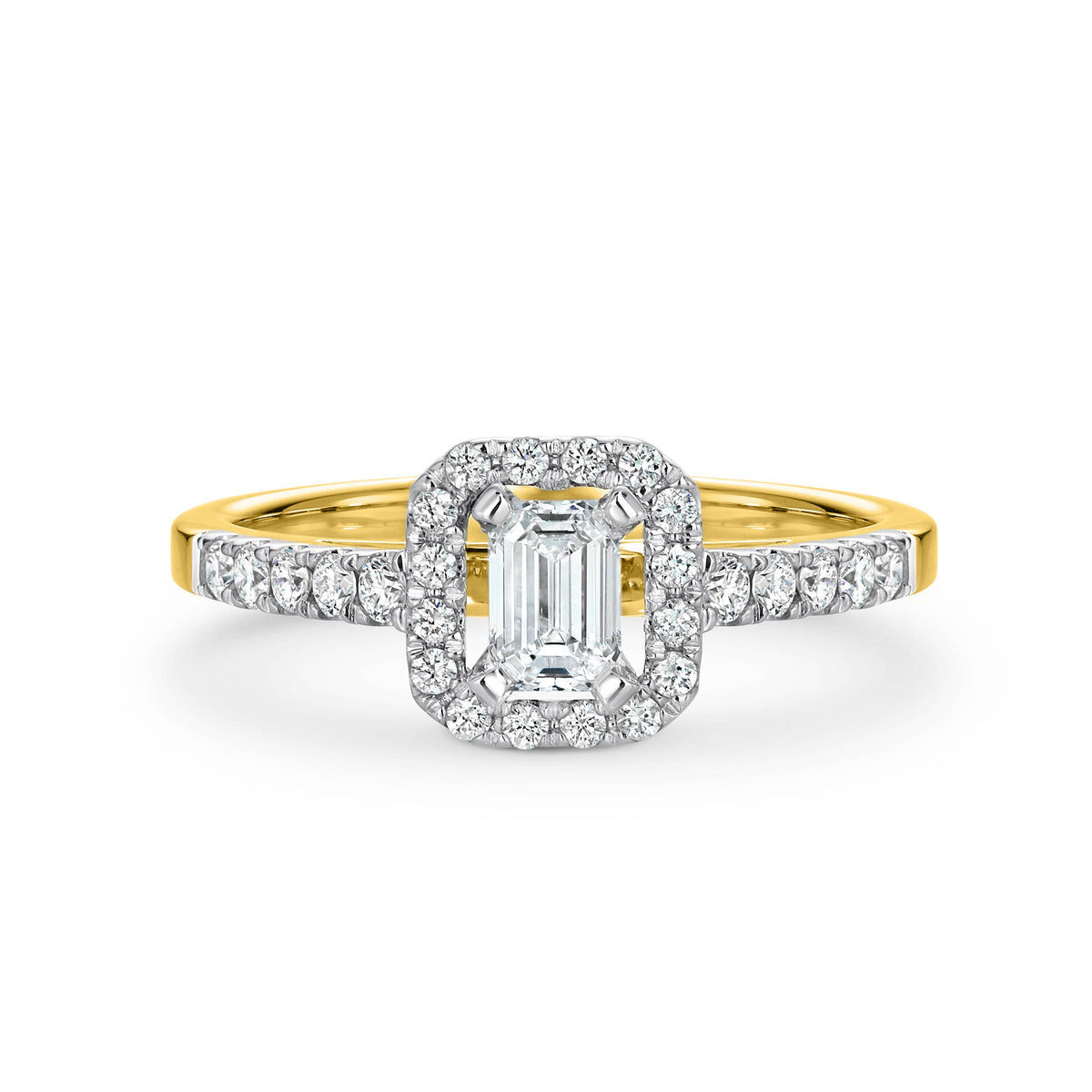 Ava Diamond Halo Emerald Cut Engagement Ring