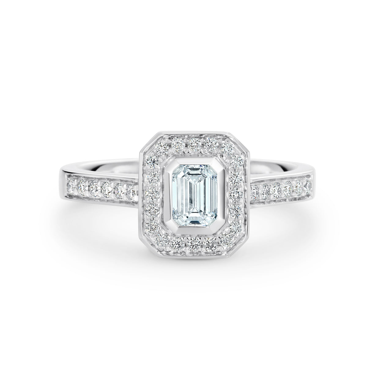 Verity Diamond Halo Emerald Cut Engagement Ring