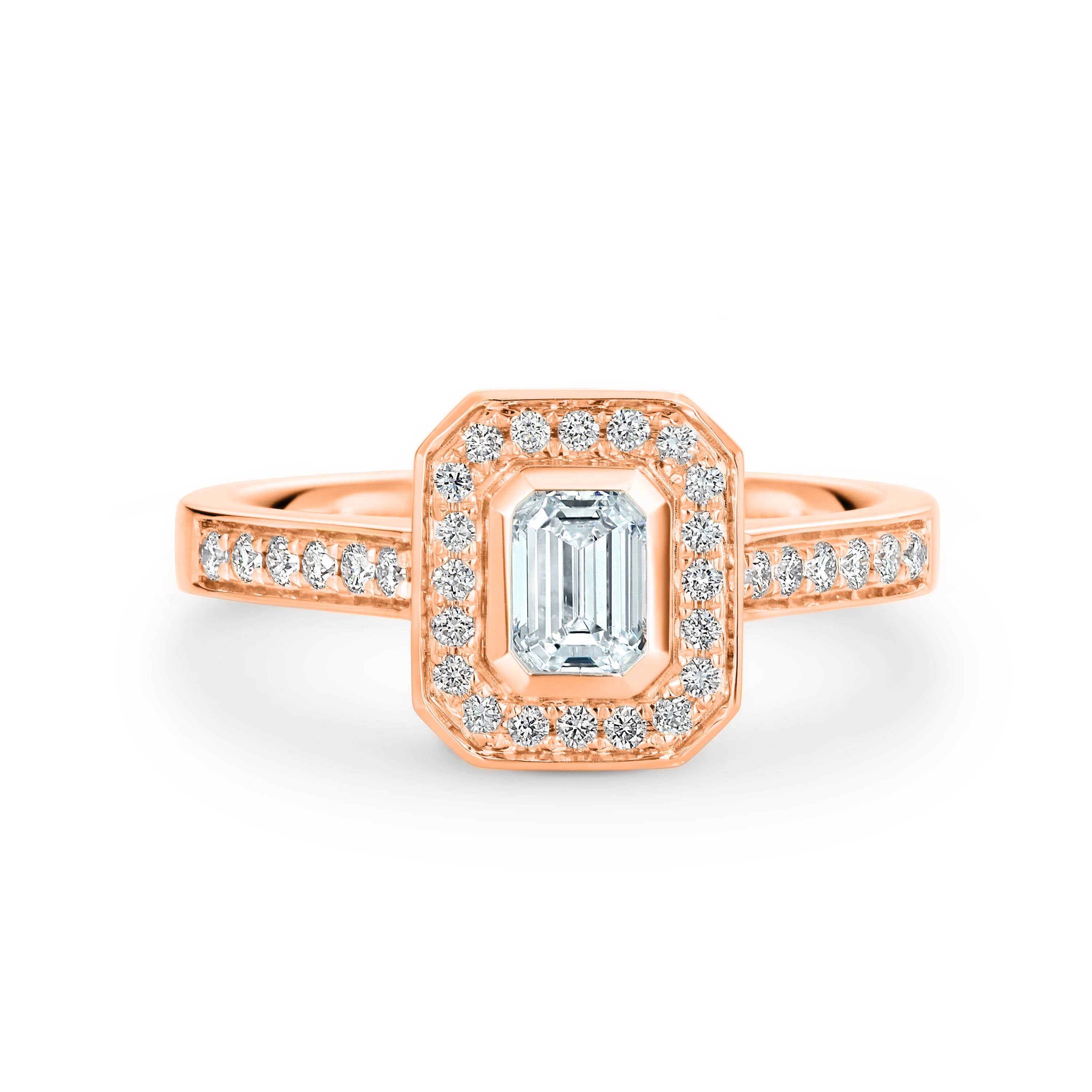 Verity Diamond Halo Emerald Cut Engagement Ring