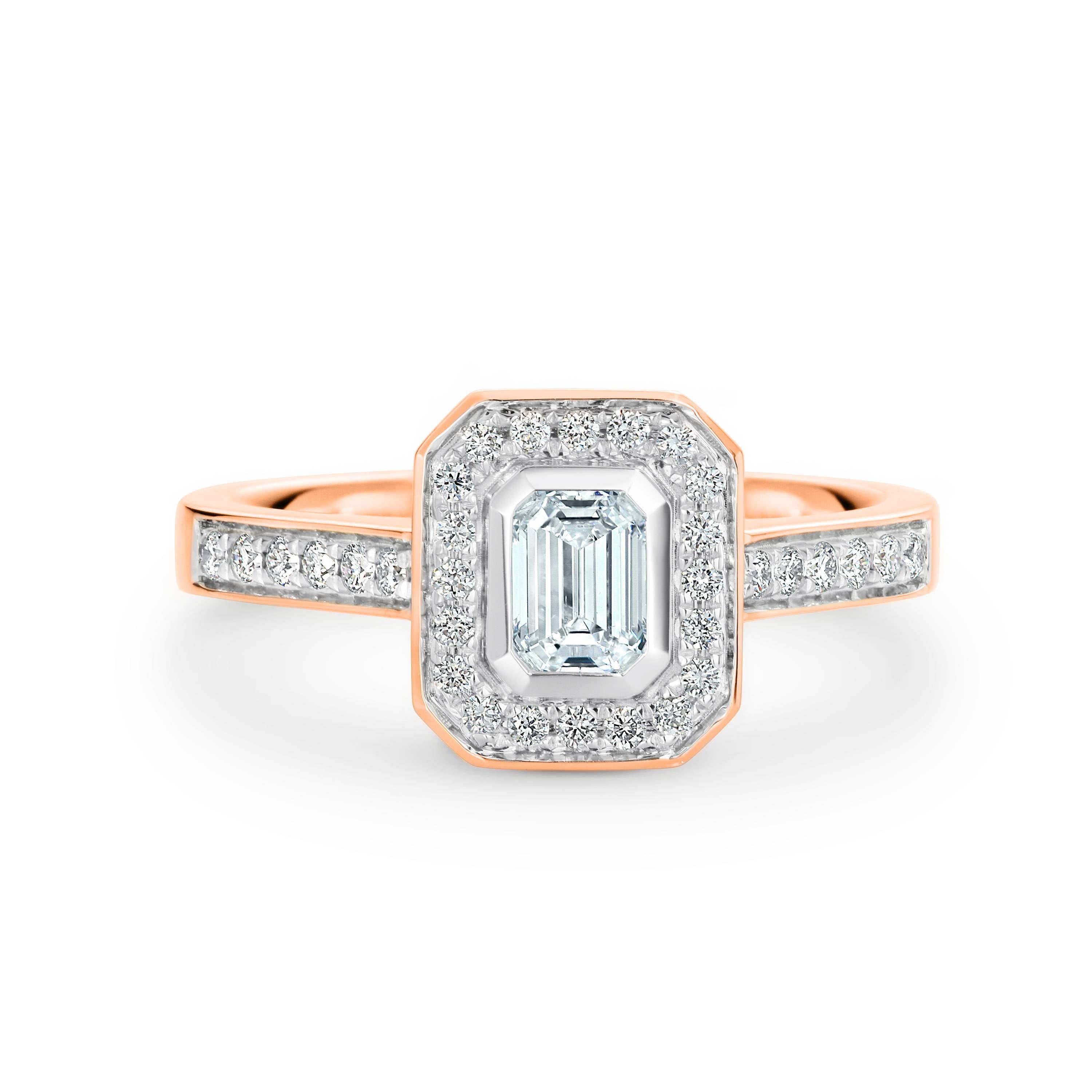 Verity Diamond Halo Emerald Cut Engagement Ring
