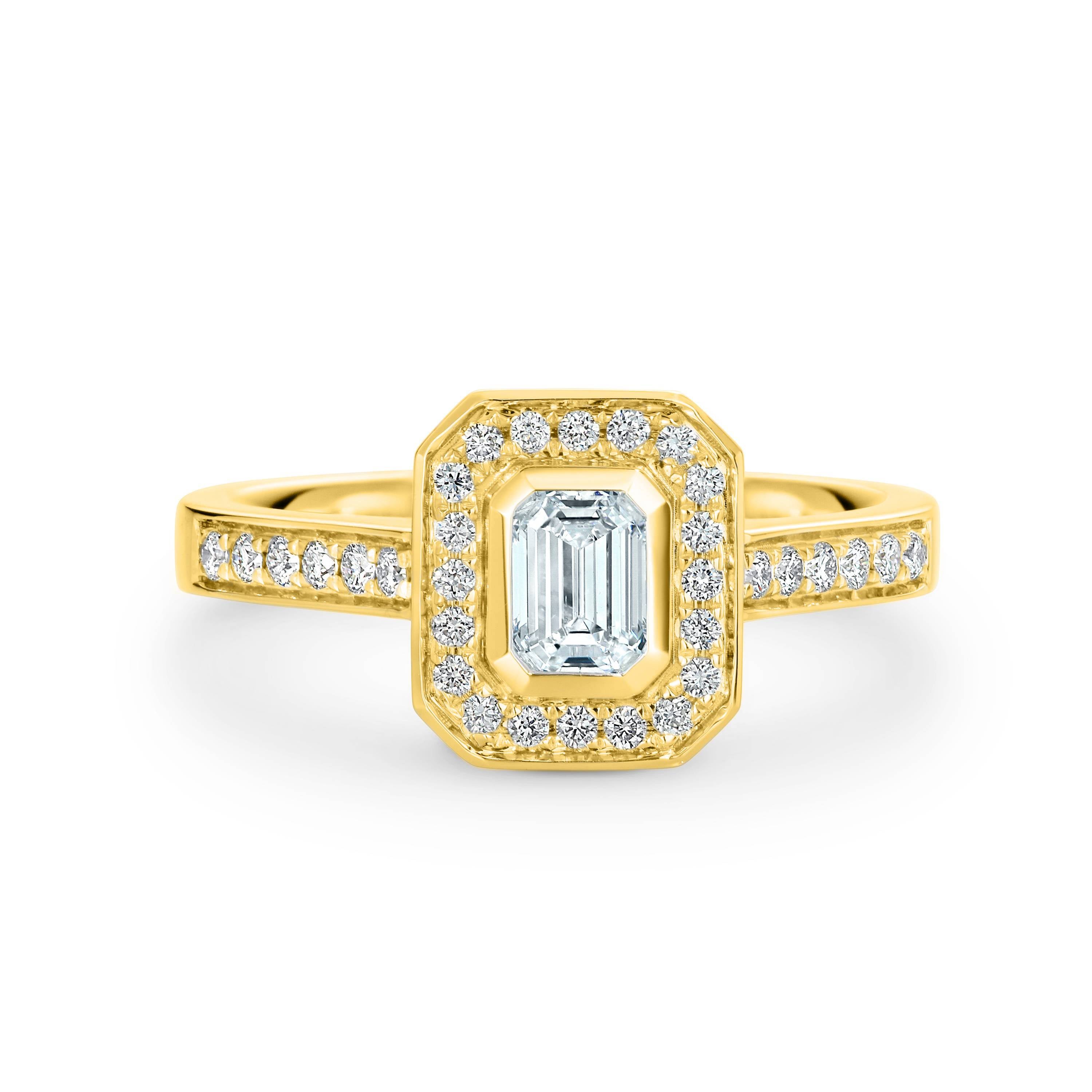 Verity Diamond Halo Emerald Cut Engagement Ring
