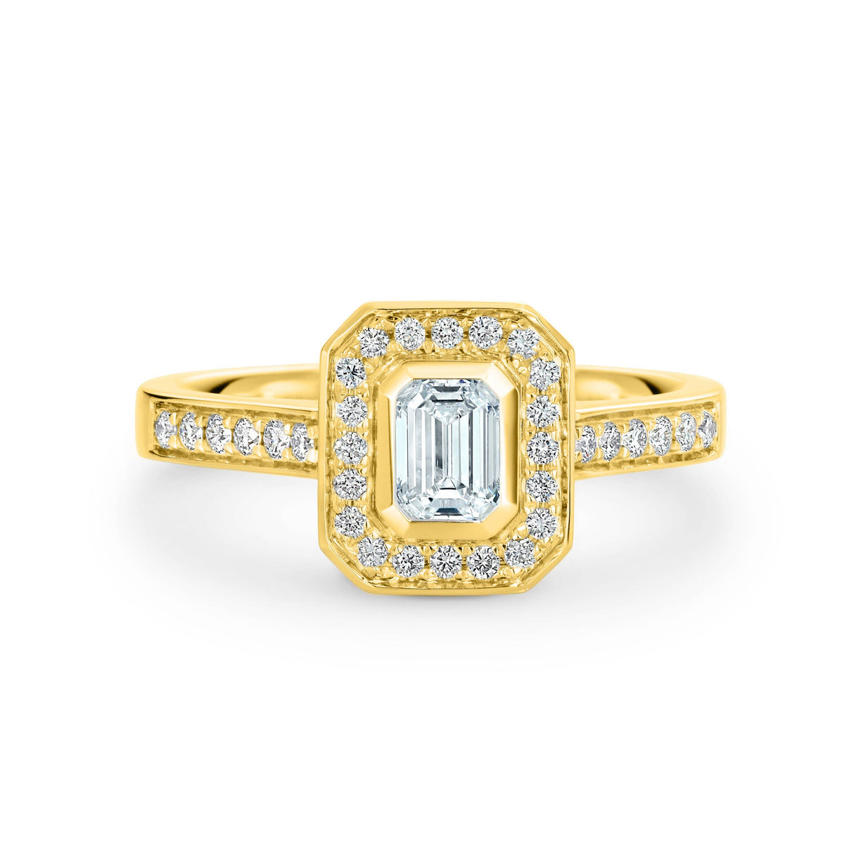 Verity Diamond Halo Emerald Cut Engagement Ring