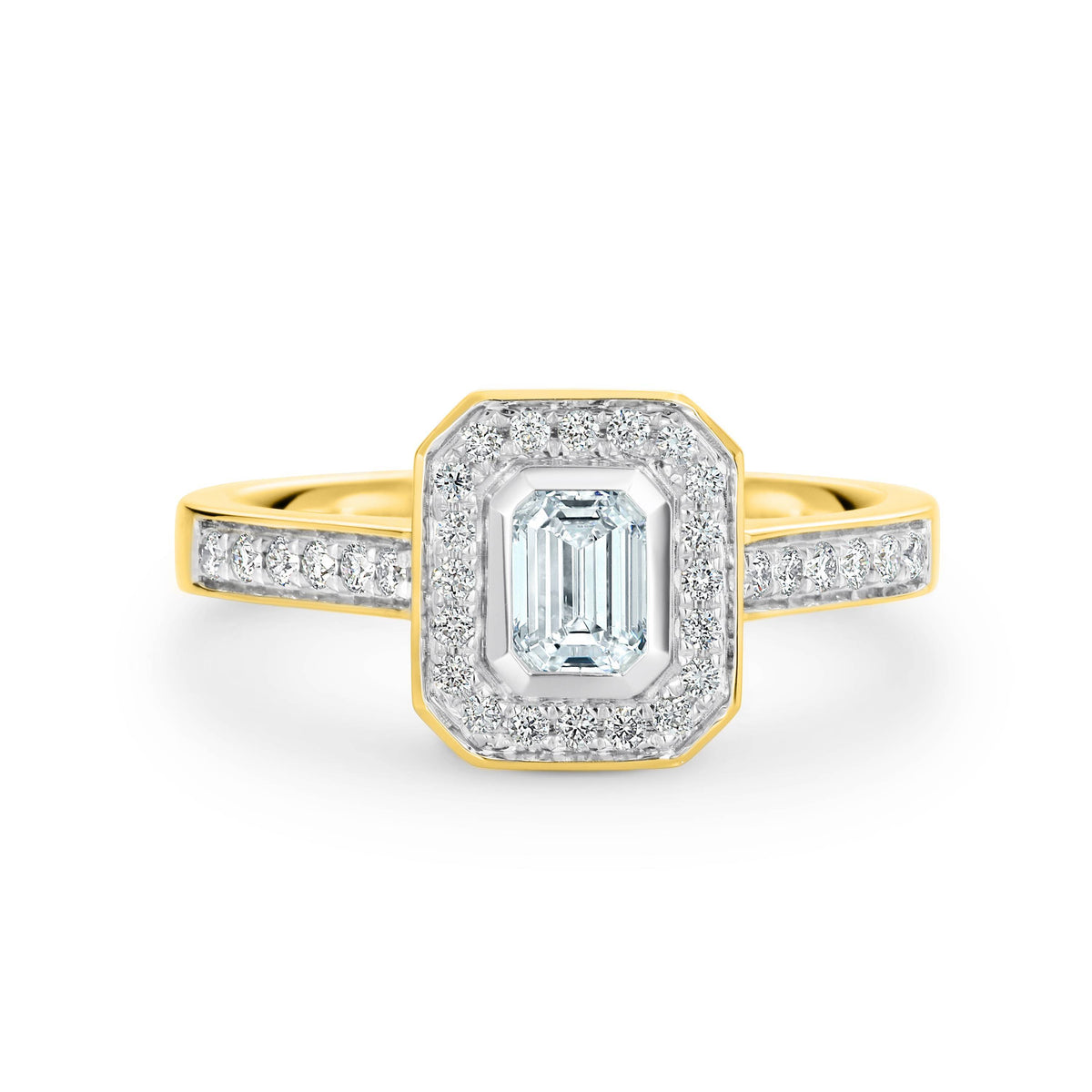 Verity Diamond Halo Emerald Cut Engagement Ring