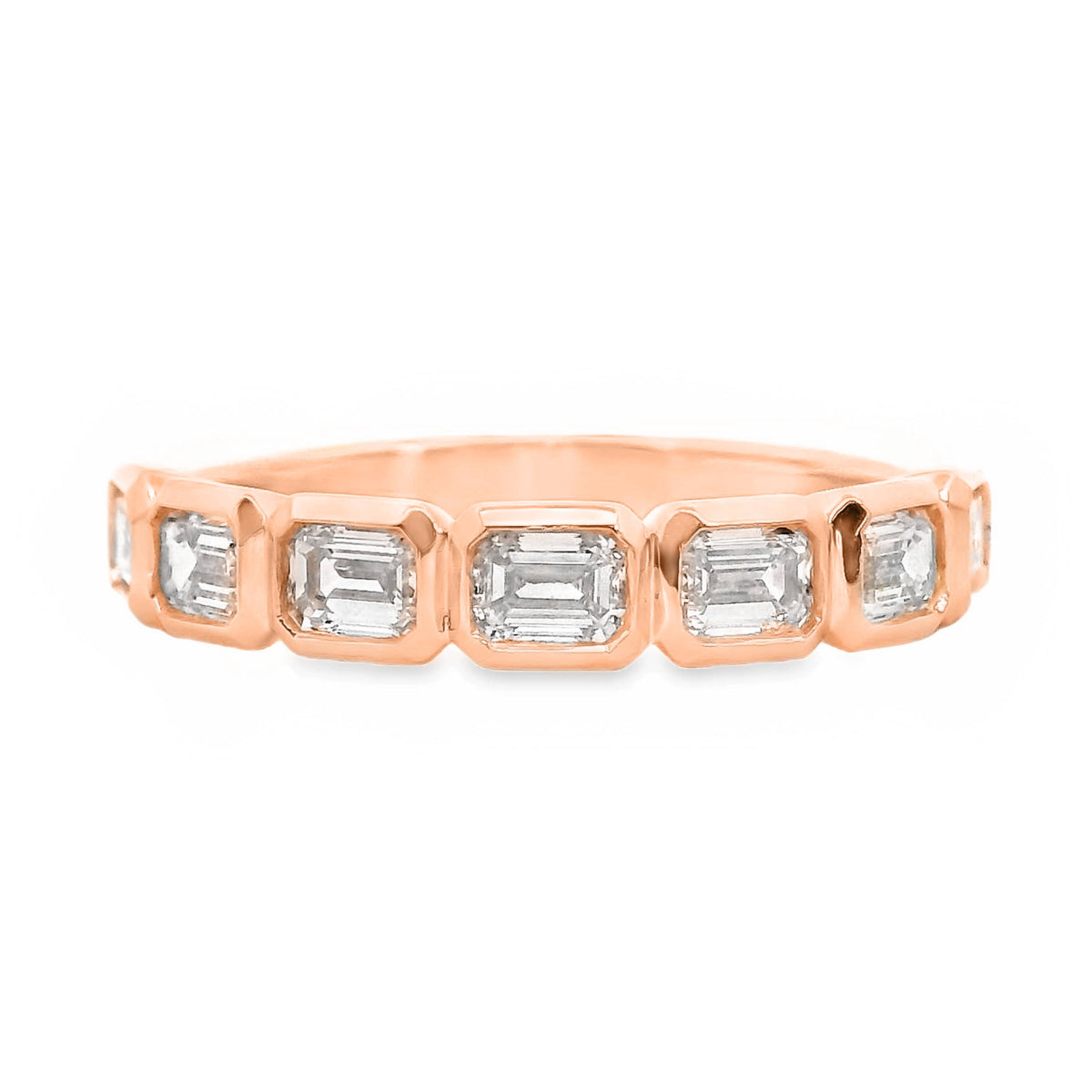 Emerald Cut Diamond Bezel Set Ring End To End
