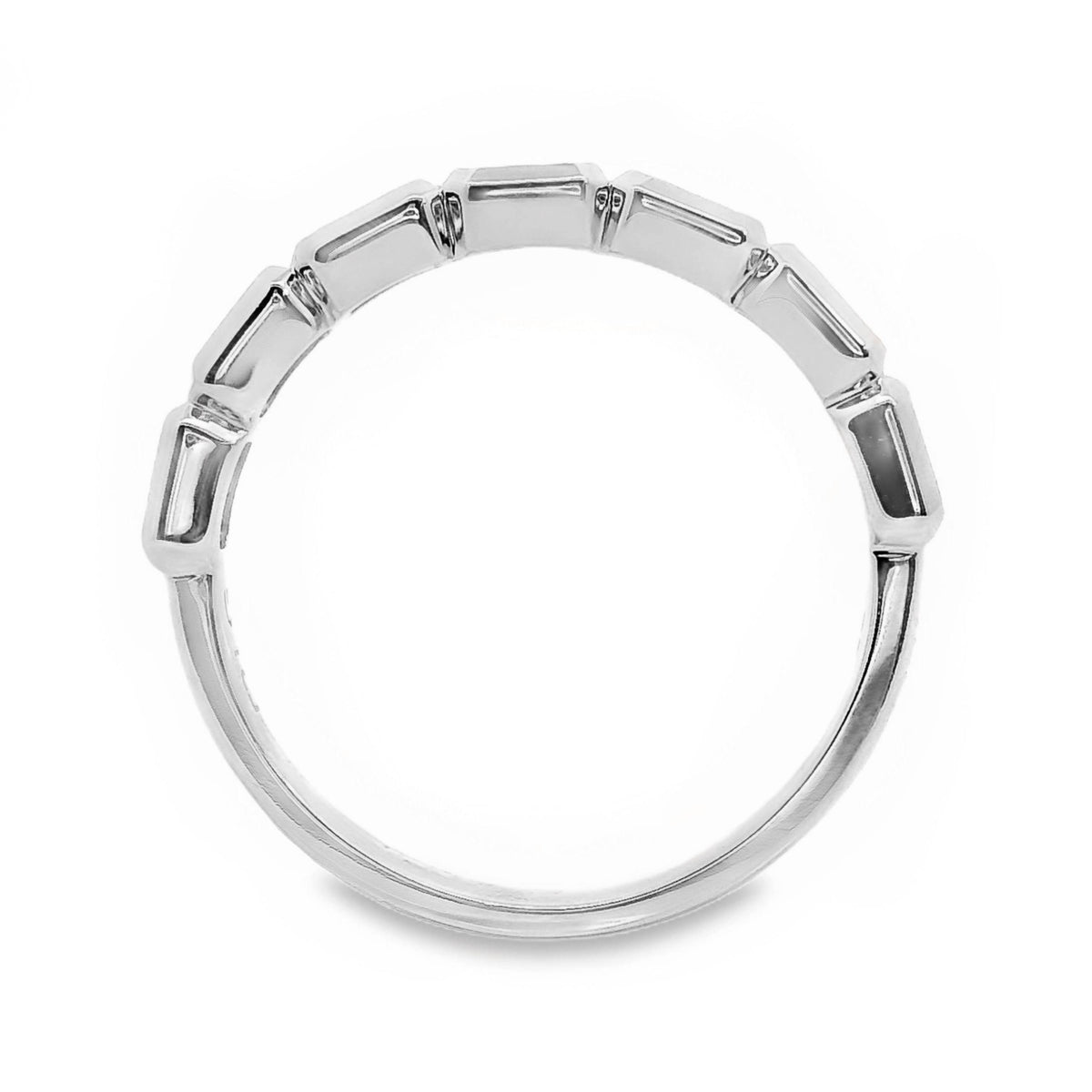 Emerald Cut Diamond Bezel Set Ring End To End