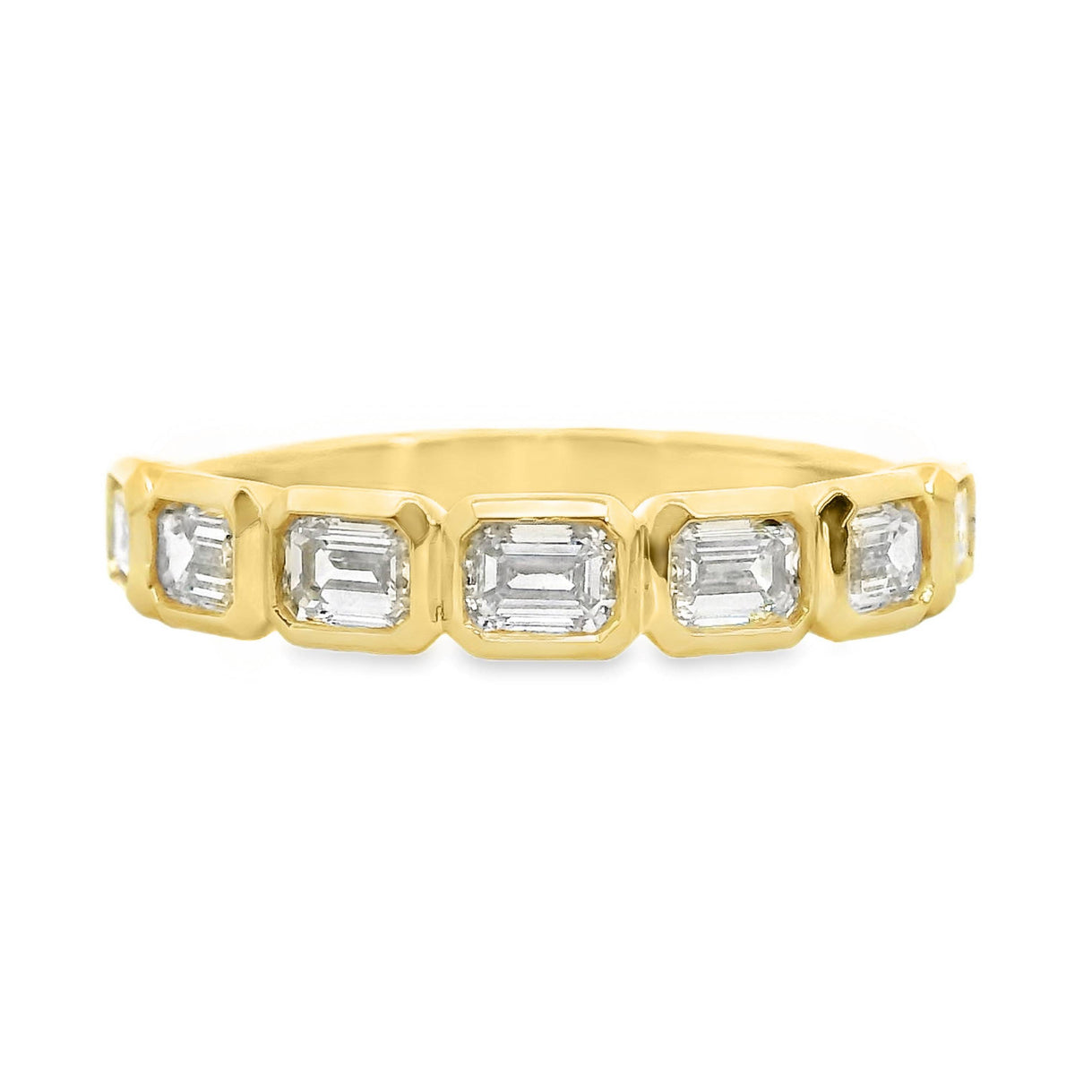 Emerald Cut Diamond Bezel Set Ring End To End