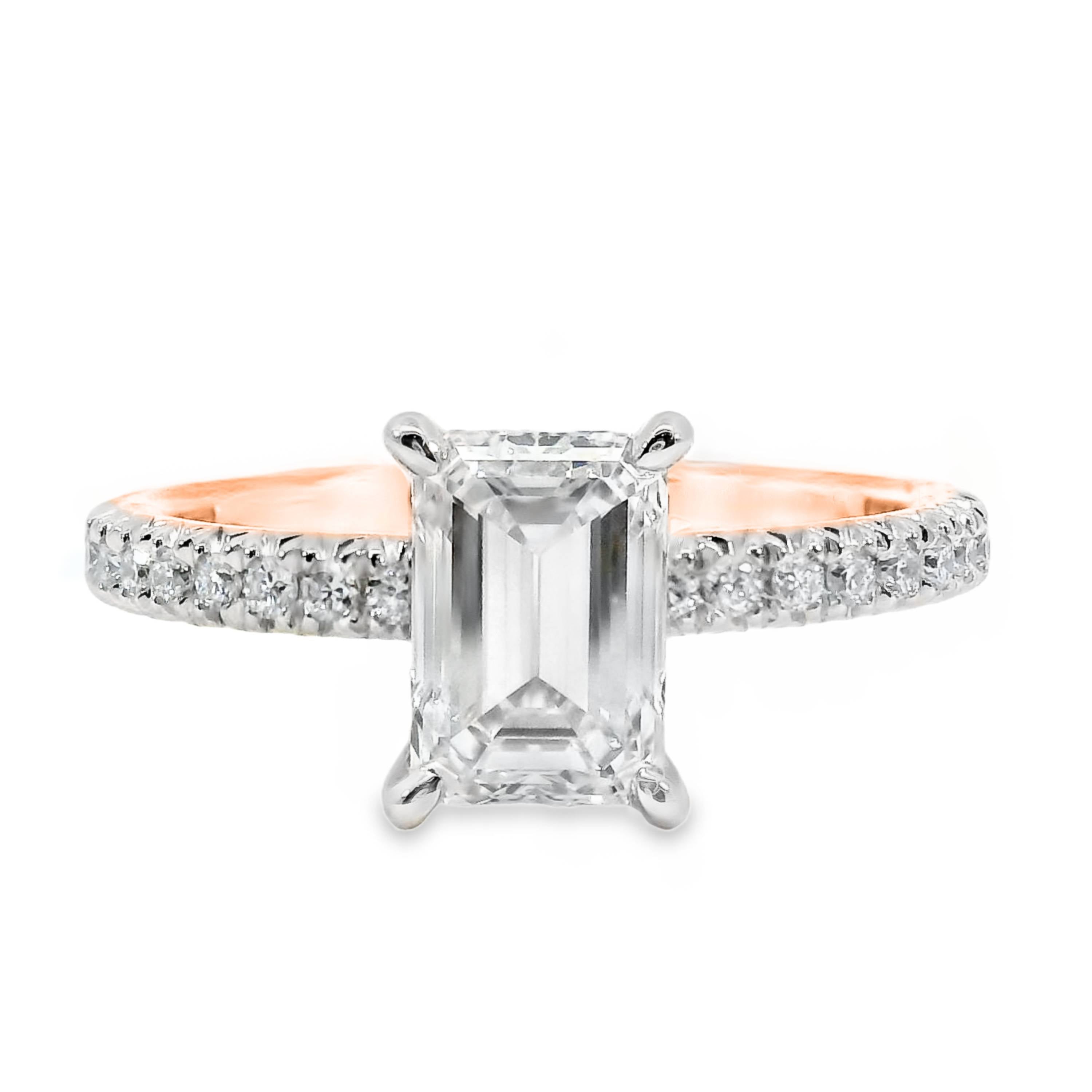 Hazel Lab Grown Diamond Hidden Halo Emerald Cut Engagement Ring