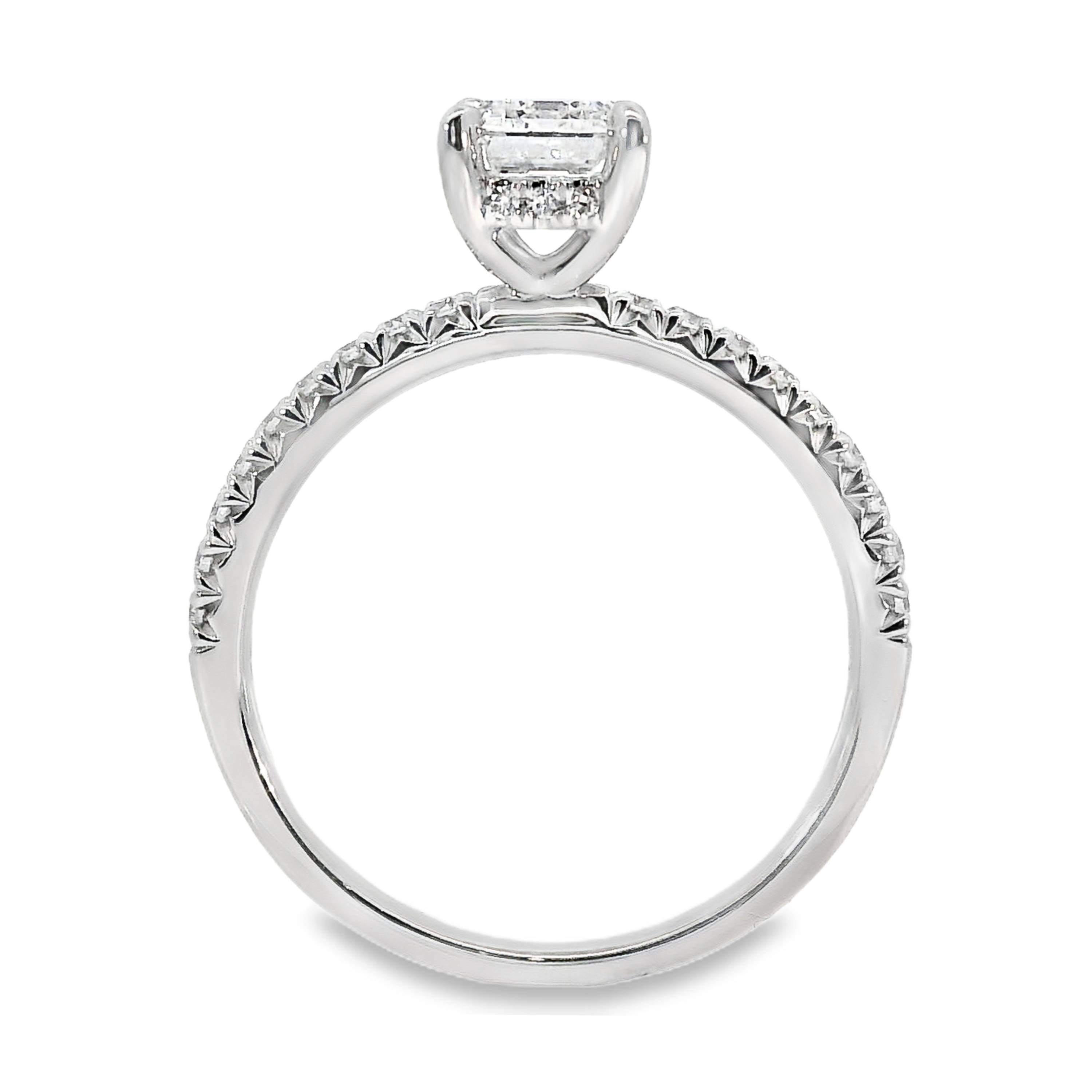 Hazel Lab Grown Diamond Hidden Halo Emerald Cut Engagement Ring