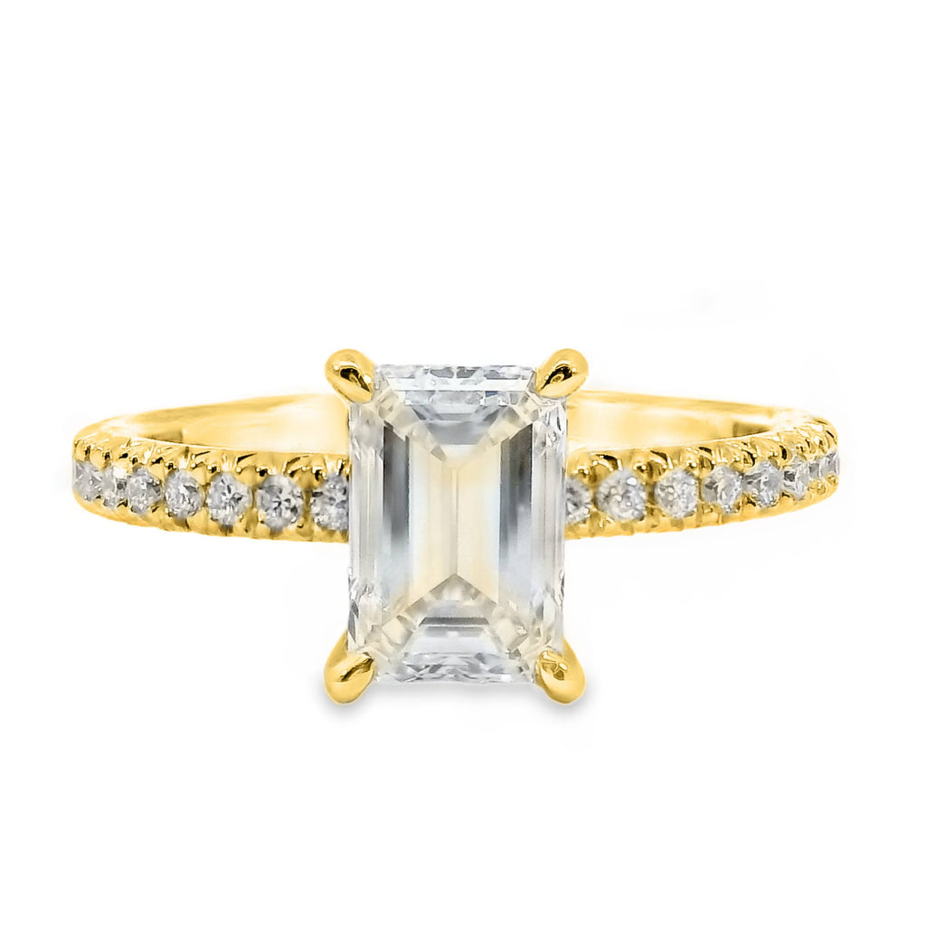 Hazel Lab Grown Diamond Hidden Halo Emerald Cut Engagement Ring