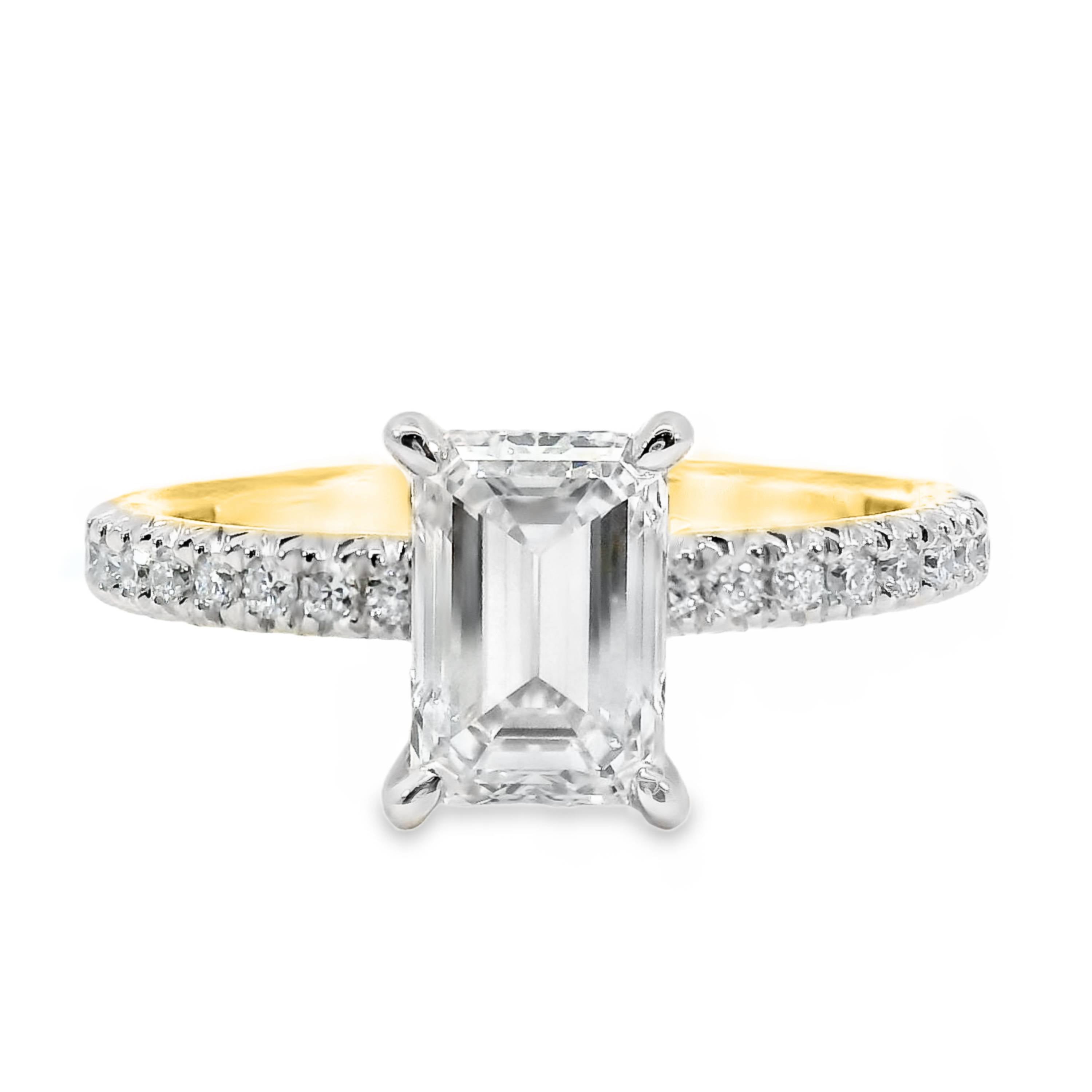 Hazel Lab Grown Diamond Hidden Halo Emerald Cut Engagement Ring