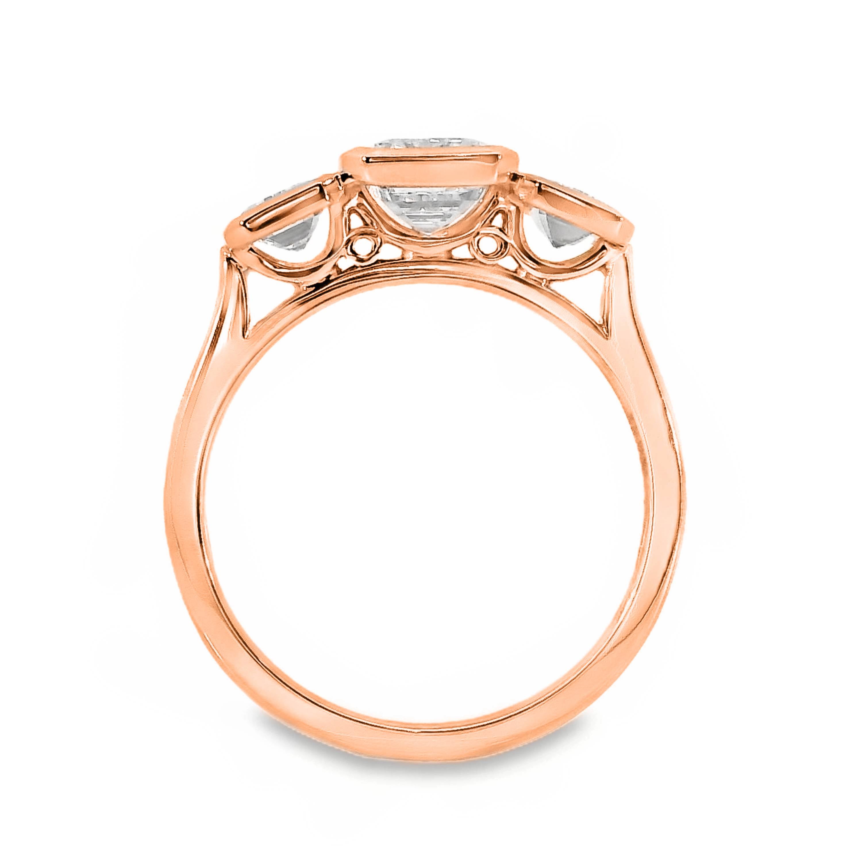 London Lab Grown Diamond Trilogy Emerald Cut Engagement Ring