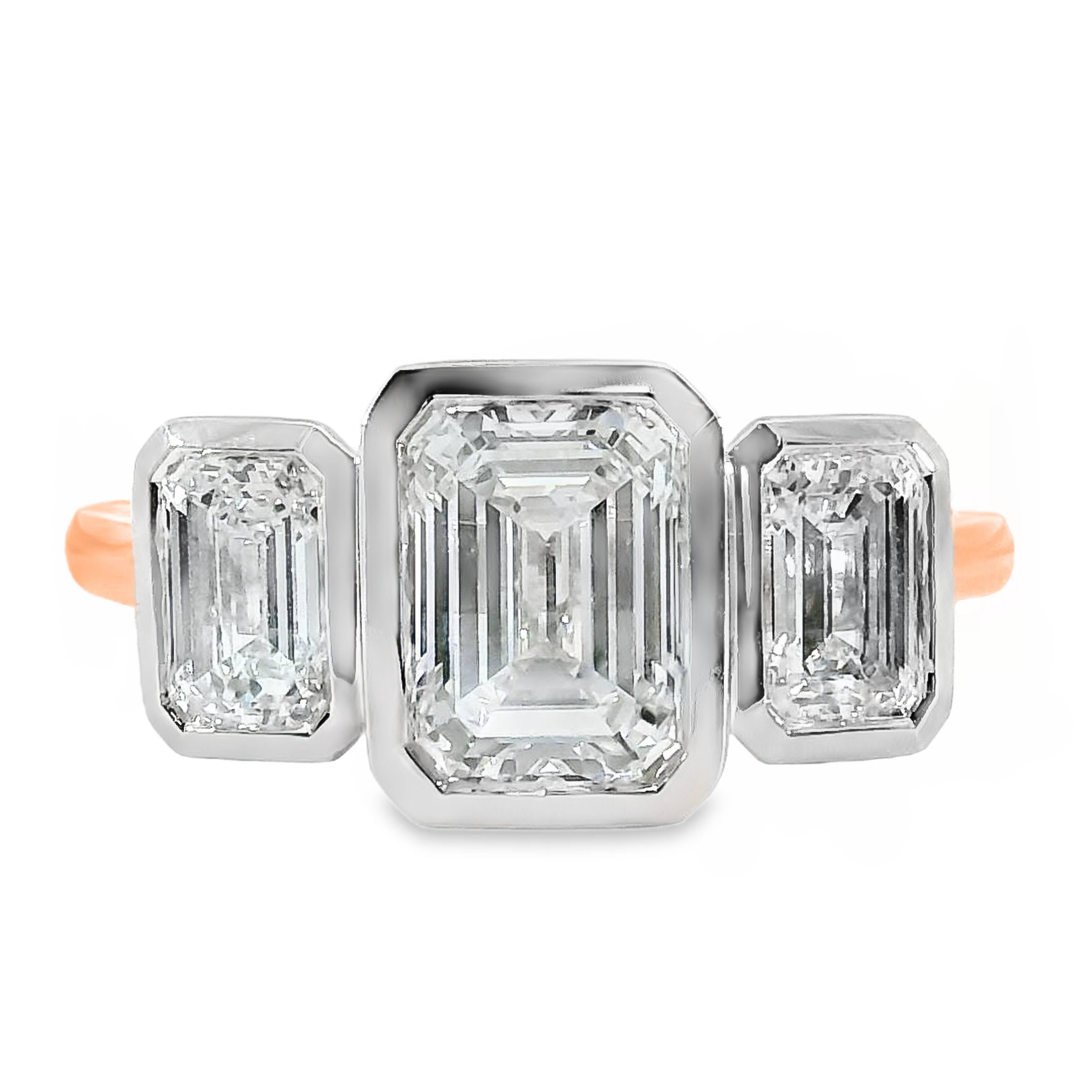 London Lab Grown Diamond Trilogy Emerald Cut Engagement Ring