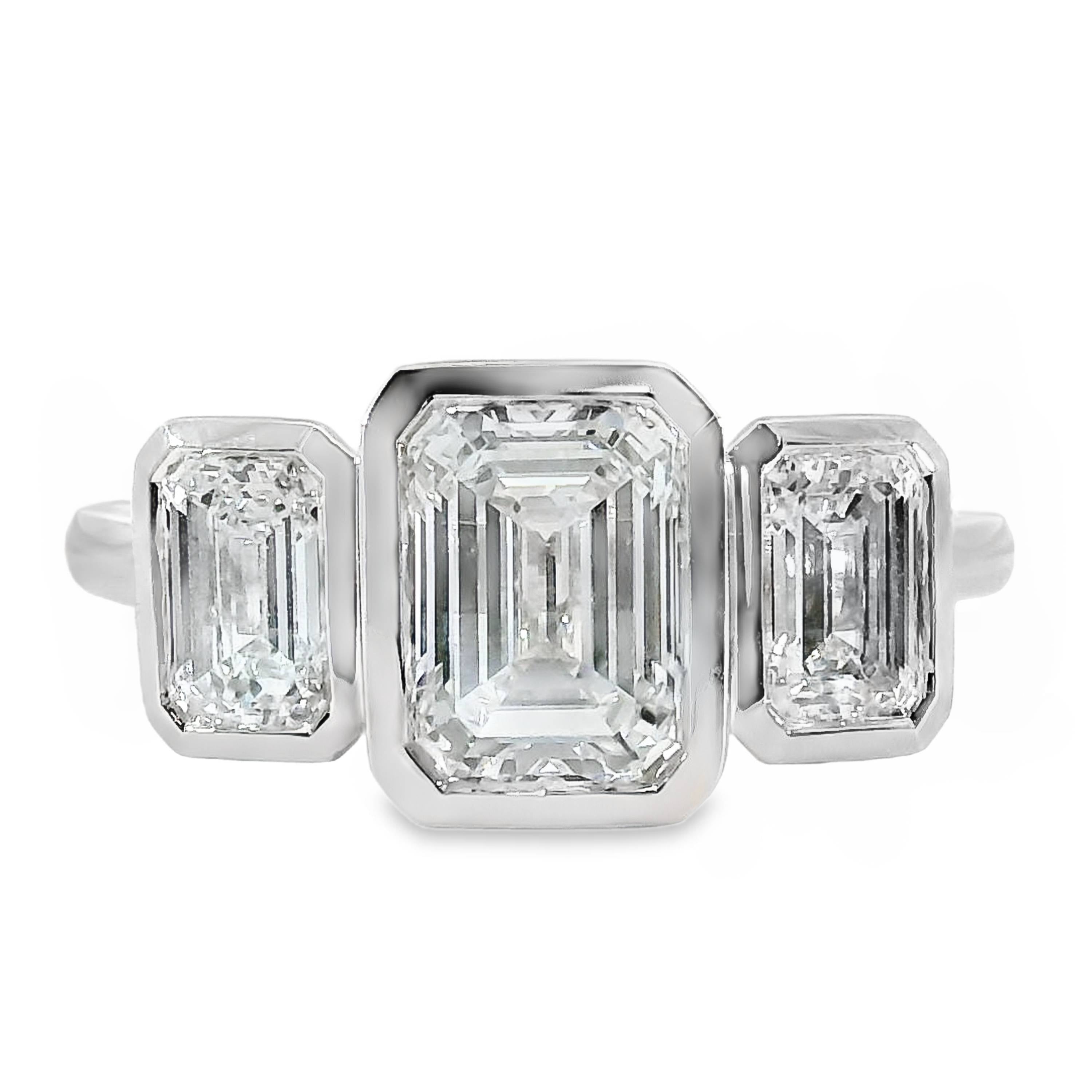 London Lab Grown Diamond Trilogy Emerald Cut Engagement Ring