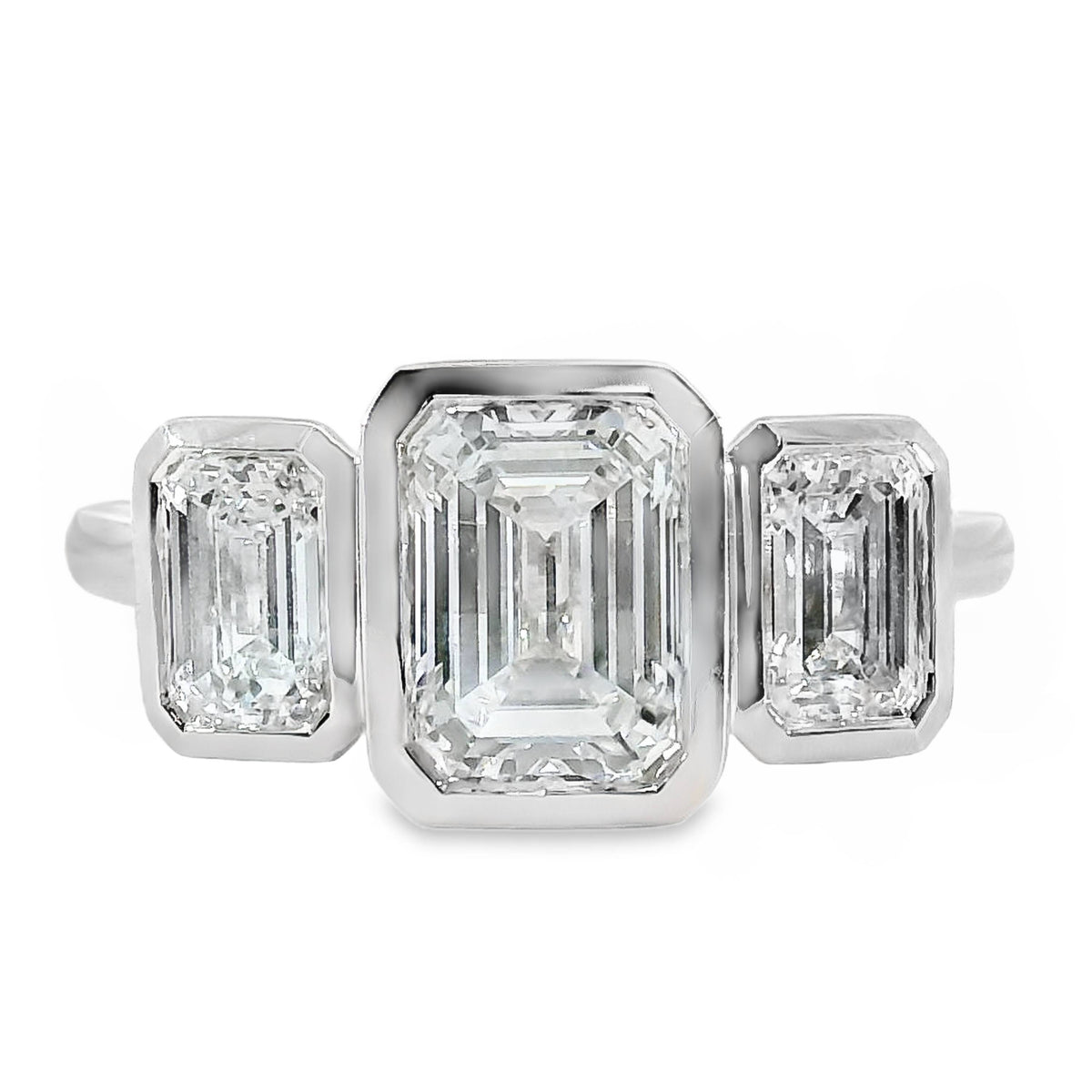 London Lab Grown Diamond Trilogy Emerald Cut Engagement Ring