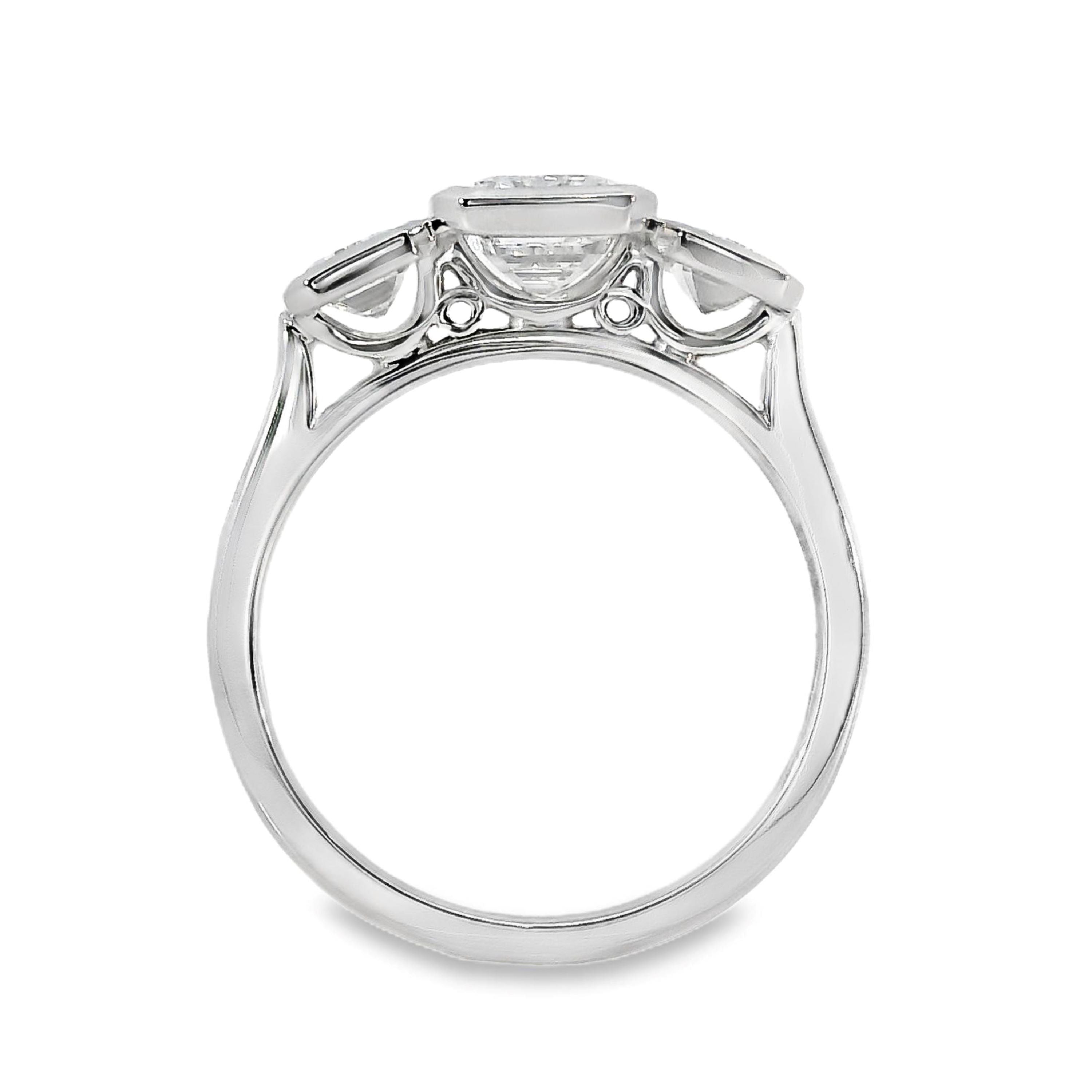 London Lab Grown Diamond Trilogy Emerald Cut Engagement Ring