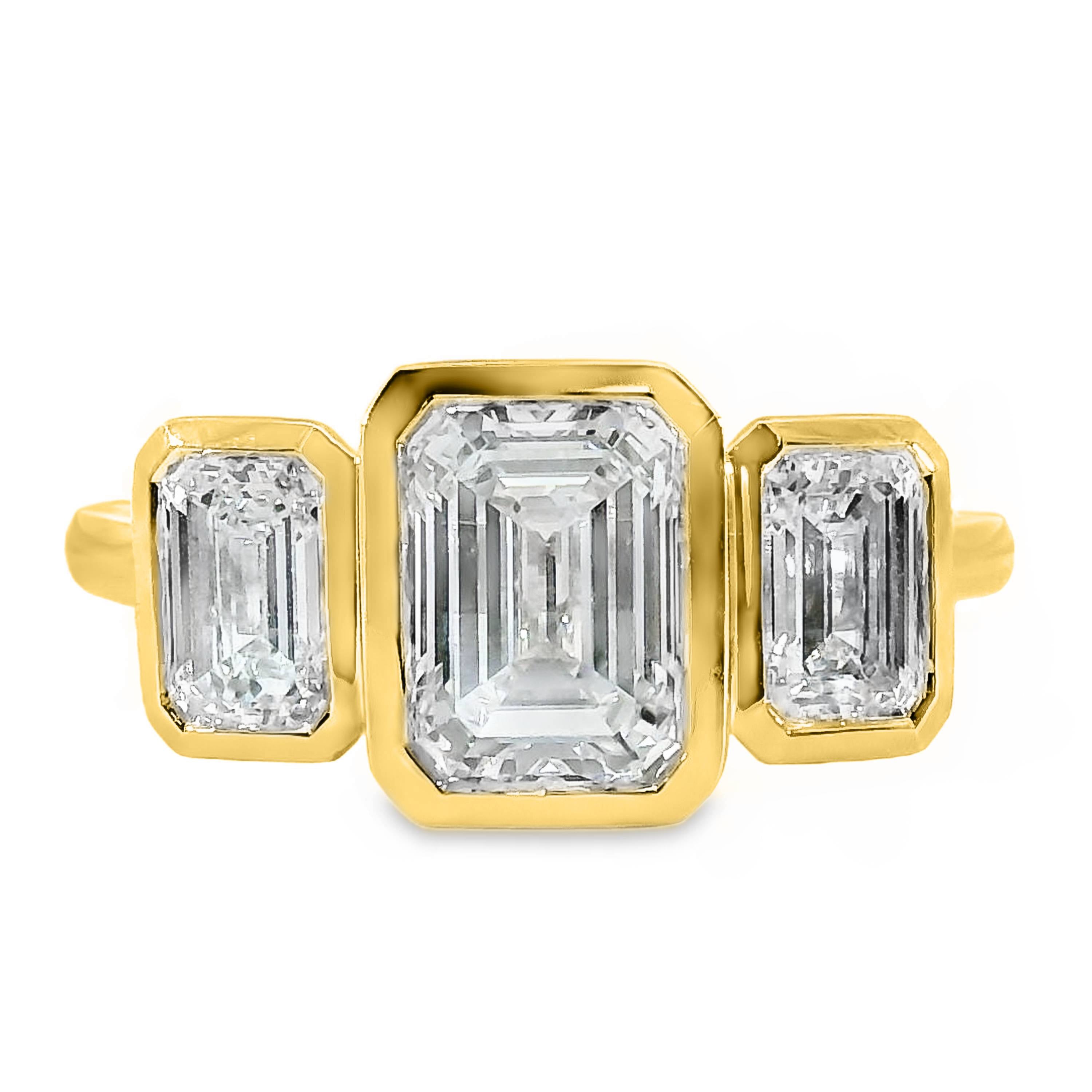 London Lab Grown Diamond Trilogy Emerald Cut Engagement Ring