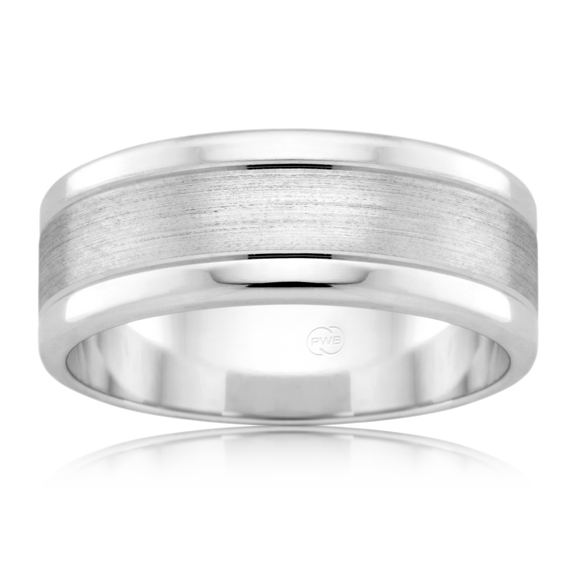 Classic White Gold Brushed Centre Wedding Ring