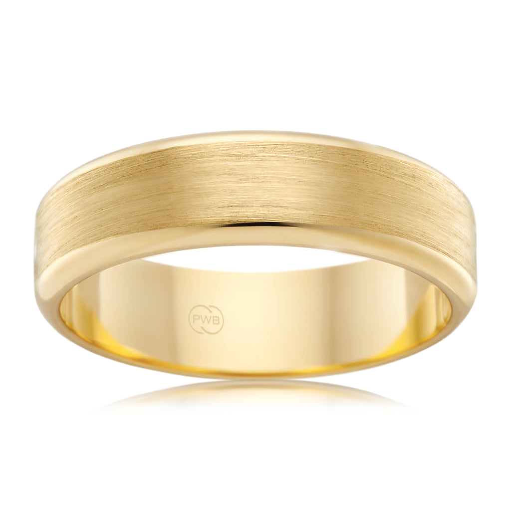 Rounded edge with Brushed finish Centre Yellow Gold Wedding Band